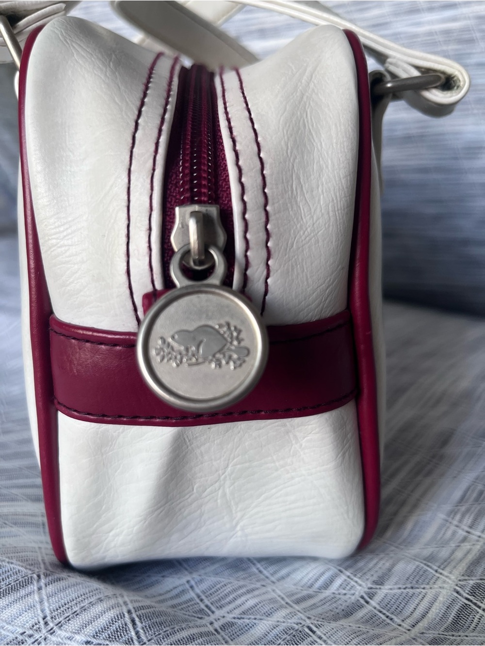 Roots White Mini Bag with Burgundy '73' Patch - Picture 3 of 8